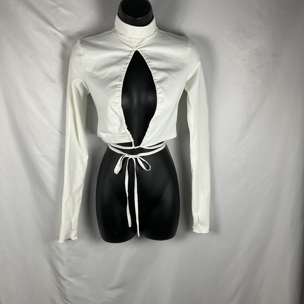 I.AM.GIA Women's XXS White Open Front Long Sleeve Wrap Waist Long Sleeve Top